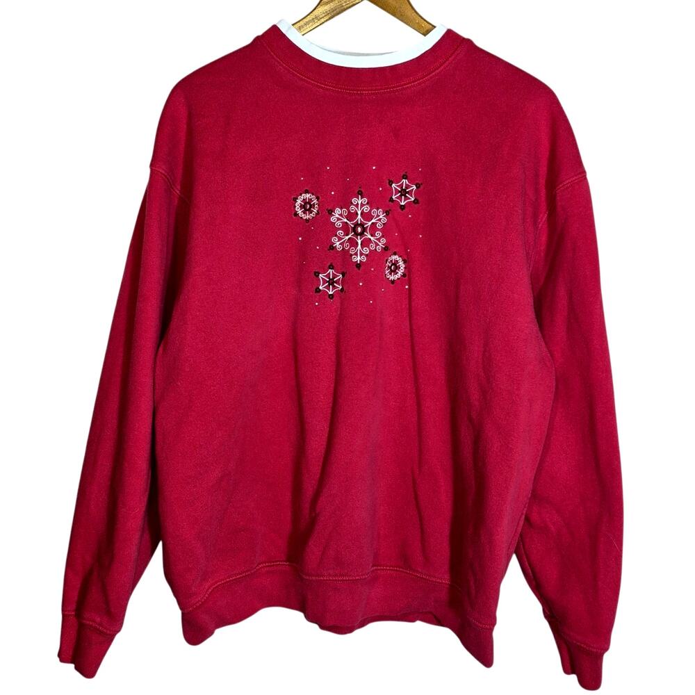 Vintage MCC Sportswear Embroidered Snowflake Holiday Sweatshirt Red XL